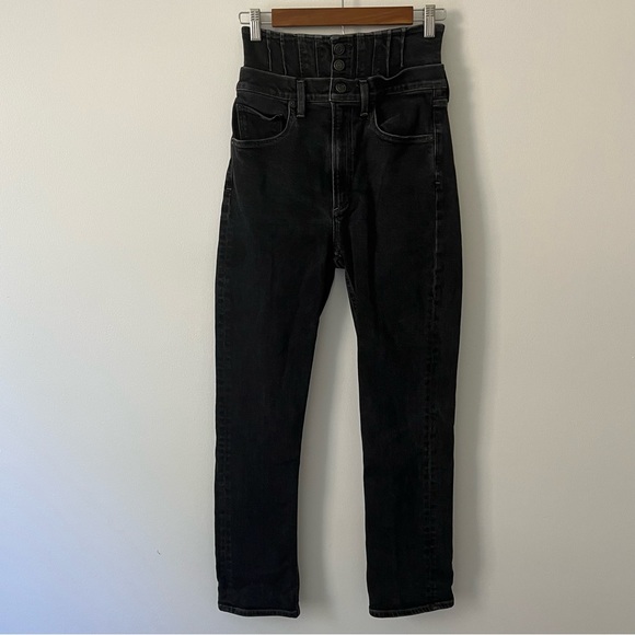 Agolde Denim - Agolde Ultra High Waisted Button Fly Slim Straight Black Slim Jeans 27